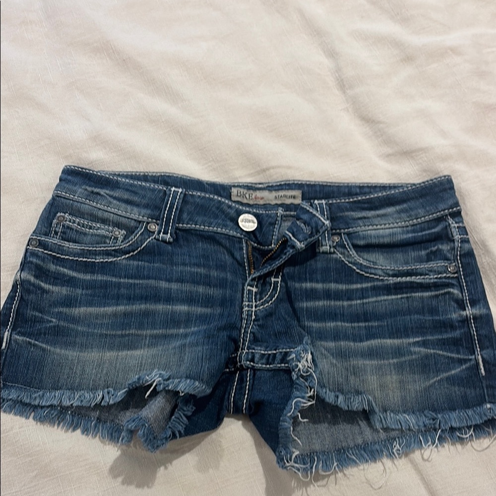 BKE Dark Blue Denim Frayed Shorts